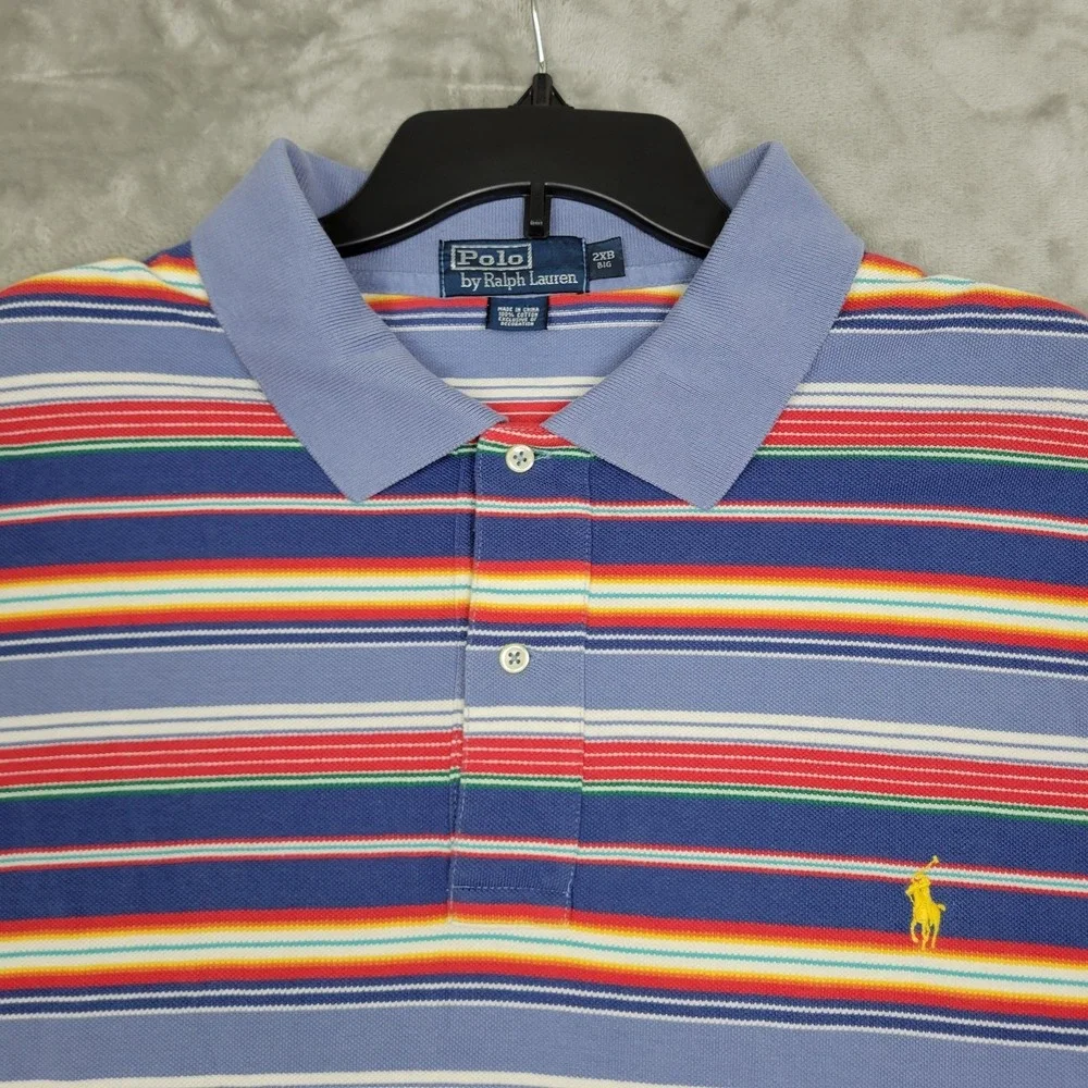 Polo By Ralph Lauren Men's 2XB Big Colorful Striped Golf Polo Shirt 100% Cotton